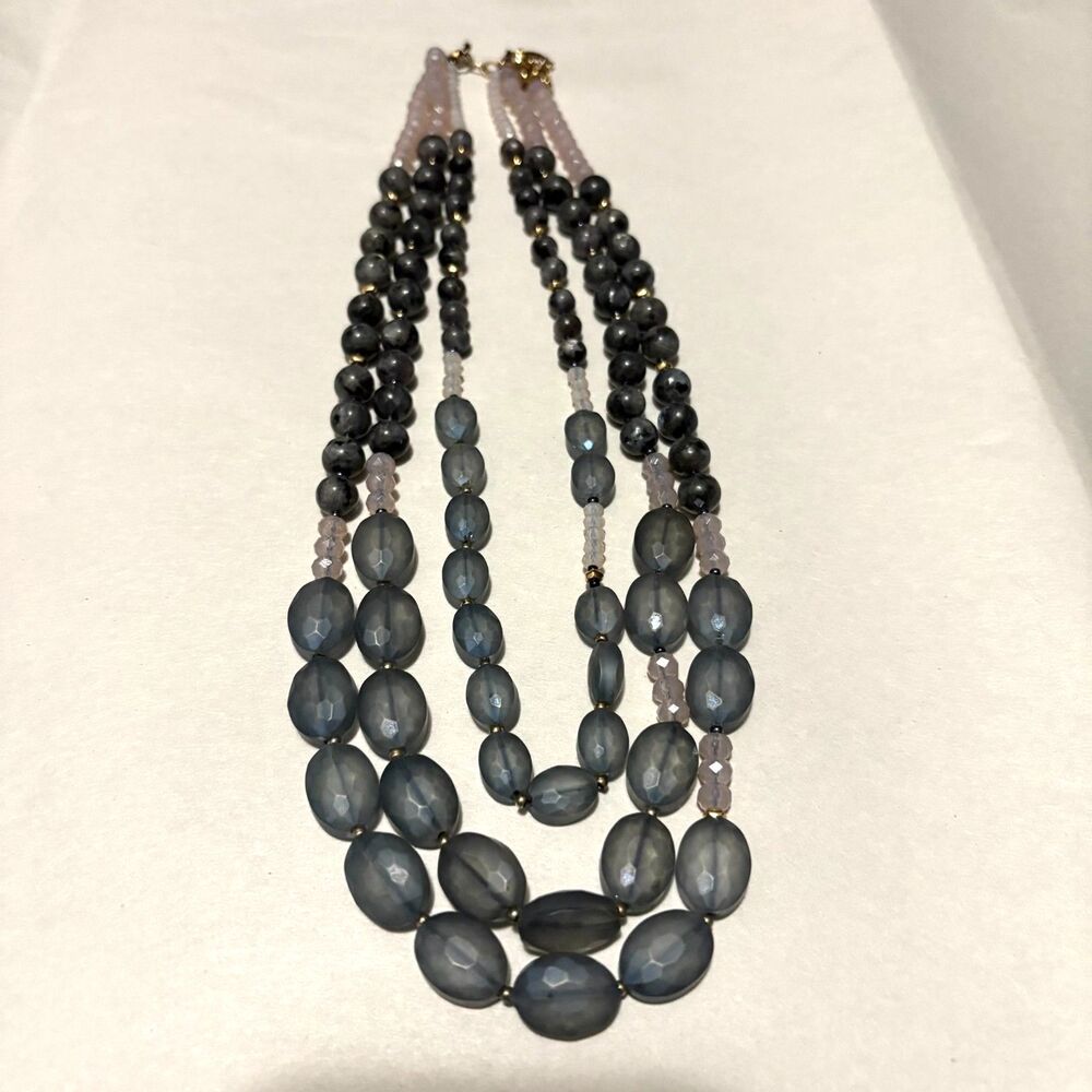 Loft Three Strand Layered Bead Statement‎ Necklace Dark Teal Mixed Beads